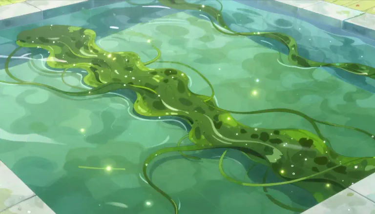 Visual representation of "algae" - A group of simple, non-flowering plants that grow in water, often turning it green