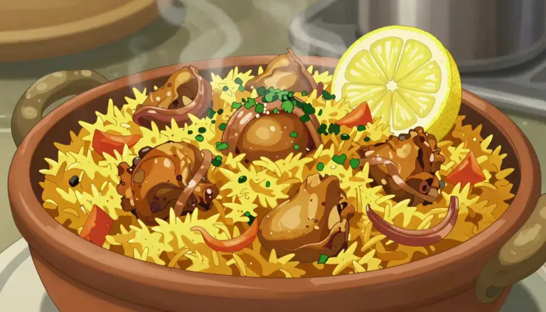 Visual representation of "biryani" - A spicy Indian dish made of rice, meat, and vegetables