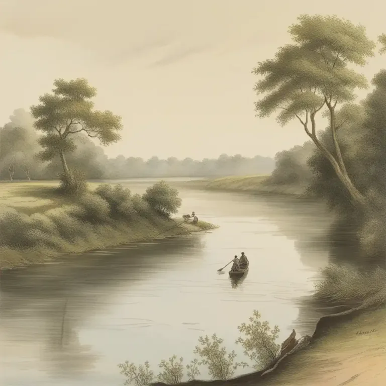Visual representation of "backwater" - A part of a river not reached by the current, where the water is stagnant