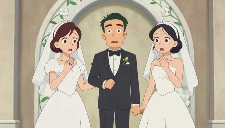 Visual representation of "bigamy" - The act of being married to two people at the same time