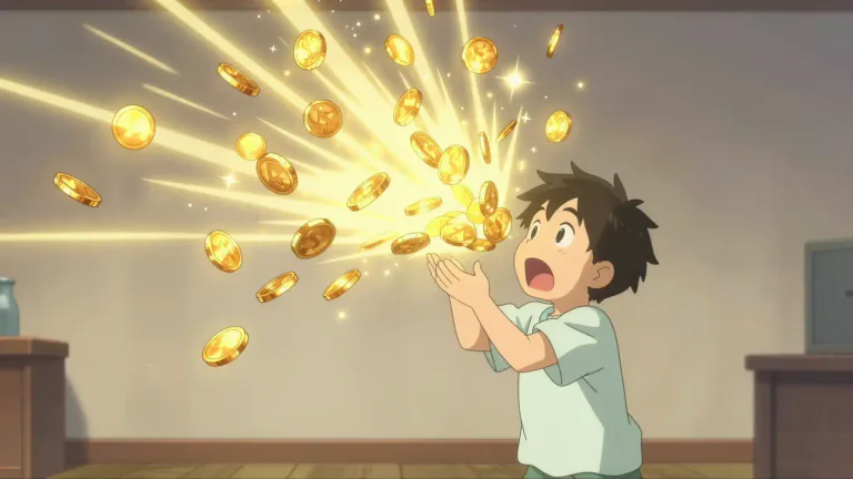 Visual representation of "windfall" - A sudden unexpected gain or advantage