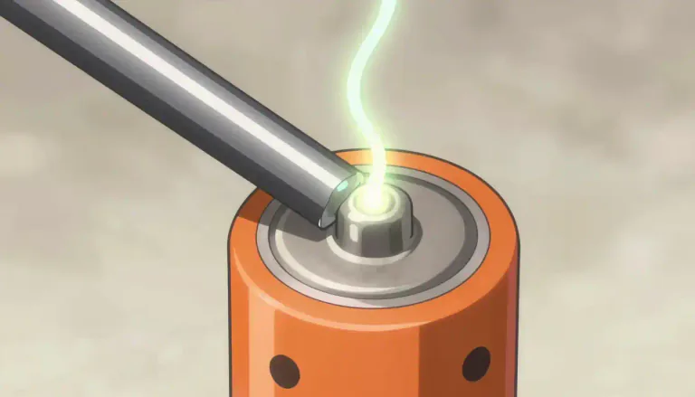 Visual representation of "anode" - In a battery or a cell, the anode is the positive terminal where the current flows in from outside.