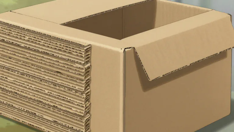 Visual representation of "cardboard" - A thick, stiff material made from layers of paper. It's often used for making boxes or other temporary structures.