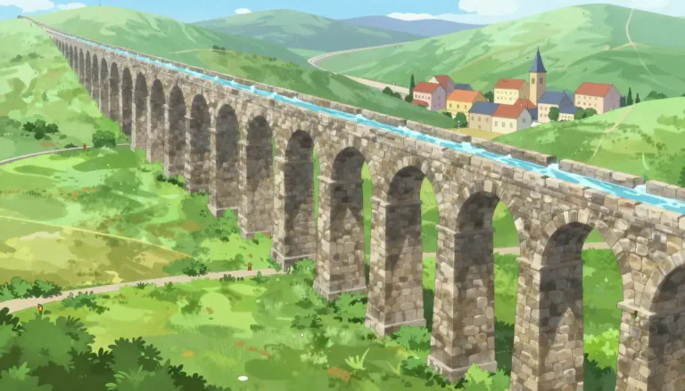 Visual representation of "aqueduct" - A man-made channel for carrying water from one place to another often using bridges