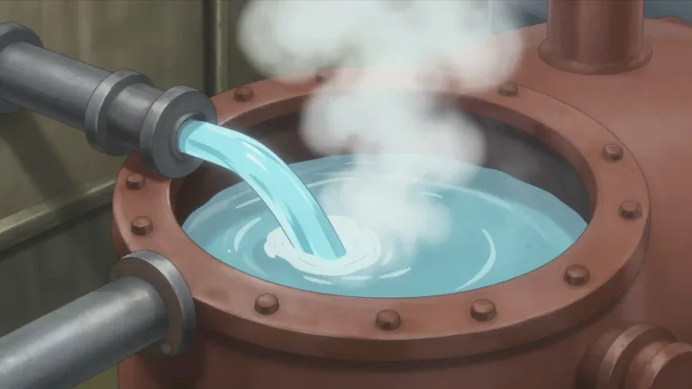 Visual representation of "feedwater" - Water that is used as a supply for a boiler to produce steam.