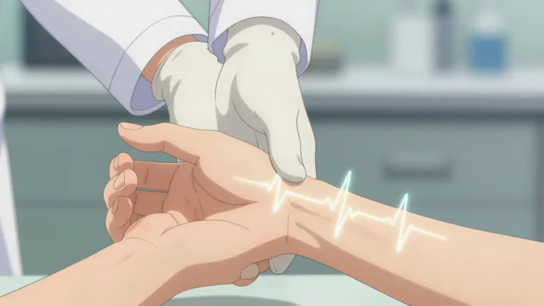 Visual representation of "pulse" - The rhythm of the heart as felt through the walls of arteries, especially the wrist.