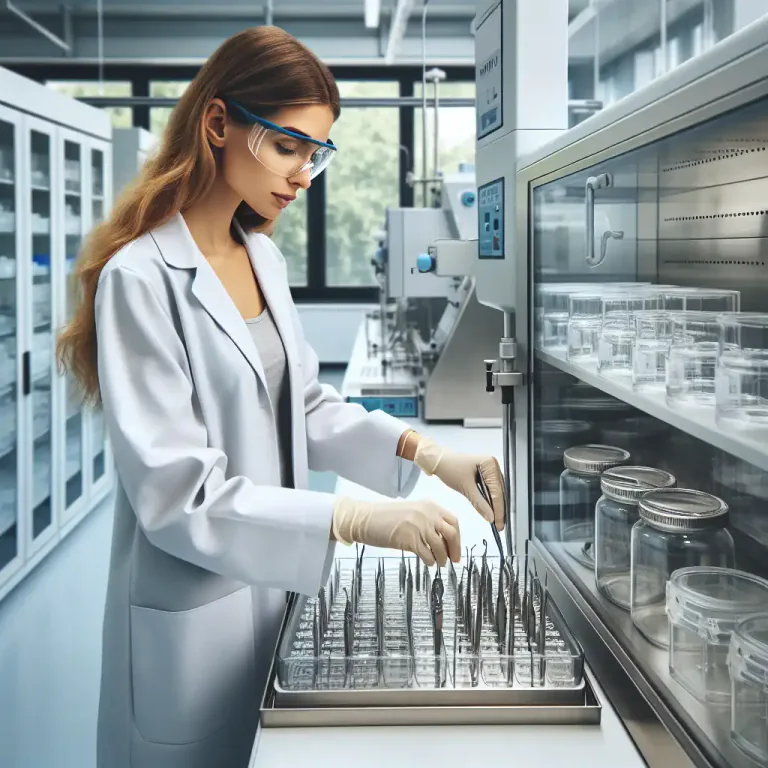 Visual representation of "autoclave" - To sanitize or clean something, especially laboratory tools or medical equipment, using an autoclave.