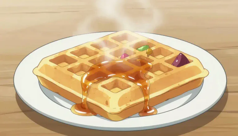 Visual representation of "waffle" - A type of food that is cooked in a gridded pattern and often served with syrup or toppings.