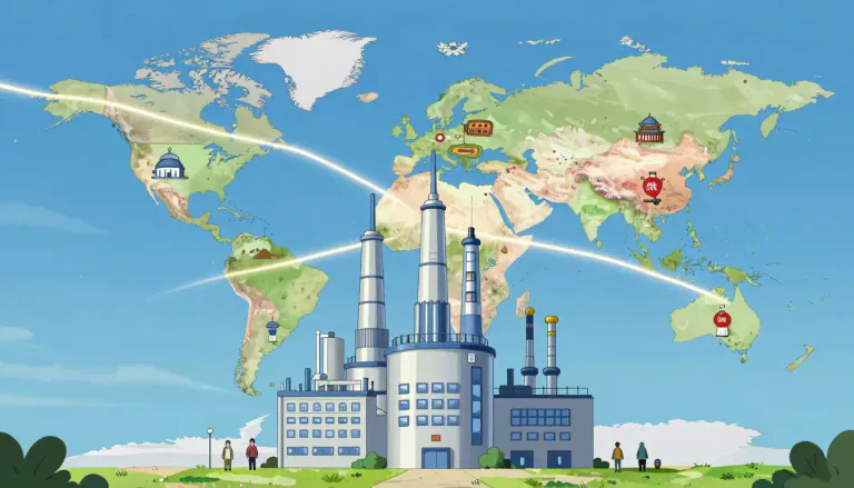 Visual representation of "internationalize" - To make something exist, happen or be used in many different countries.