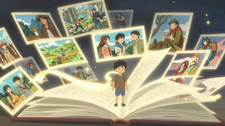 Visual representation of "saga" - A long and complicated series of events or stories, often in a book or series of books.