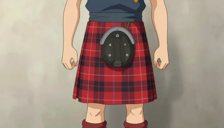 Visual representation of "kilt" - A traditional piece of clothing worn by men in Scotland that looks like a skirt.
