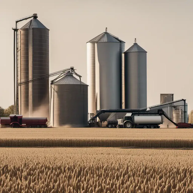 Visual representation of "elevator" - A machine used in farming to move or lift objects like grain or hay.