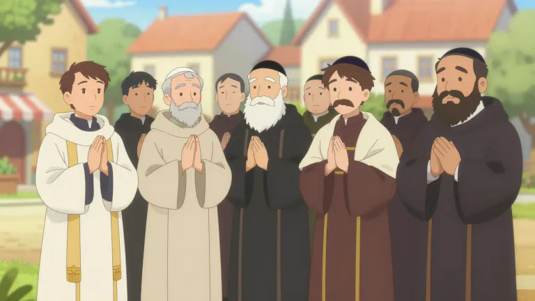 Visual representation of "clergy" - People who work in religious services, like priests, ministers, or rabbis.