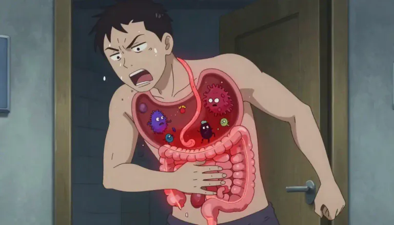 Visual representation of "shigellosis" - A contagious intestinal infection caused by the Shigella bacteria, leading to diarrhea, fever, and stomach pain.