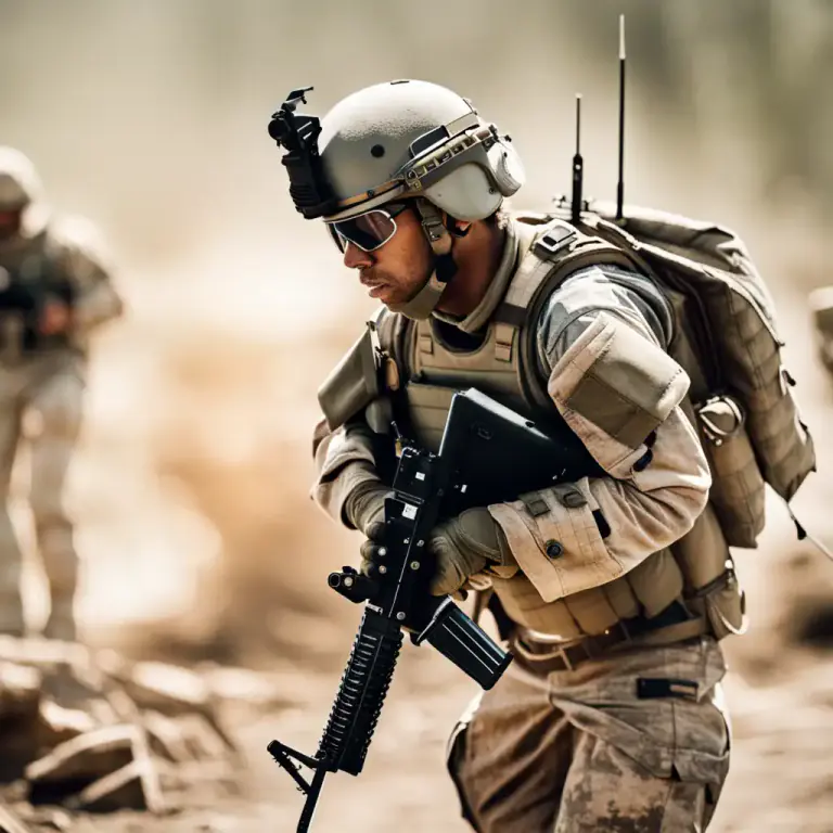 Visual representation of "in action" - Participating in a military operation or combat