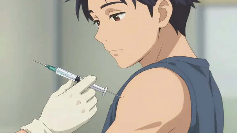 Visual representation of "injection" - The act of putting a liquid, especially a drug, into a person's body using a needle and syringe.