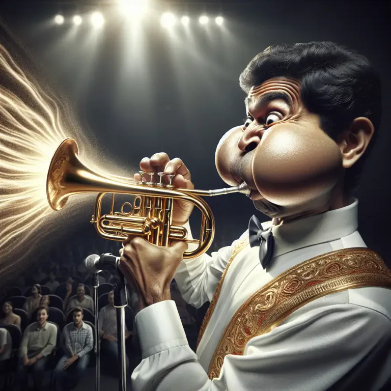 Visual representation of "overblown" - In music, an overblown note or sound is one that is played louder or higher than it should be because too much air has been blown into the instrument.