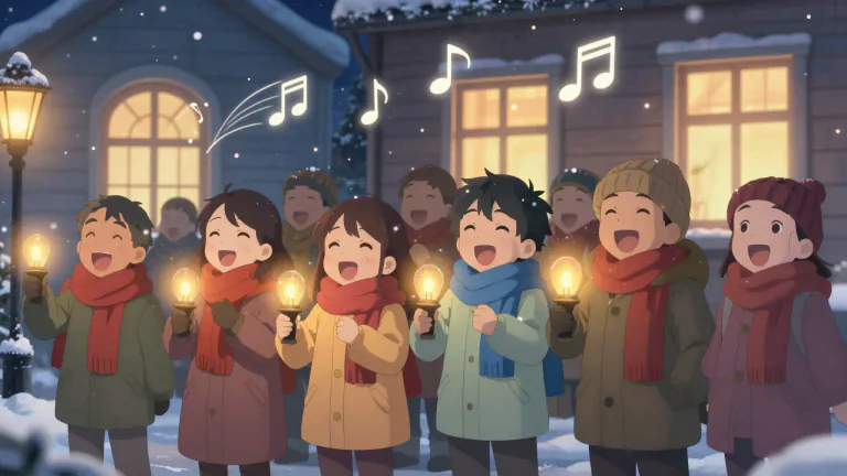 Visual representation of "carol" - To sing or play a joyous song, especially during festive occasions.
