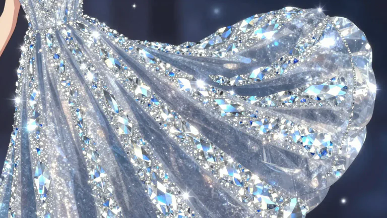 Visual representation of "diamantine" - Like a diamond, either by being bright and glittering or hard and sharp.
