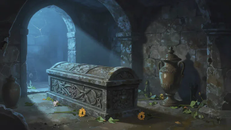 Visual representation of "sepulchral" - Relating to a tomb or interment