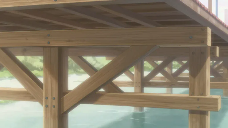 Visual representation of "stringer" - A long horizontal part of a structure that provides support bridges or houses.