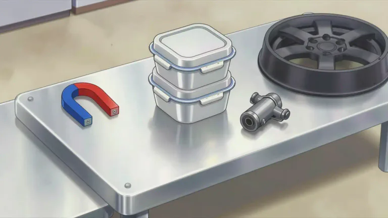 Visual representation of "aluminum" - A metal that is not magnetic and is often used in various products like containers and parts for vehicles.