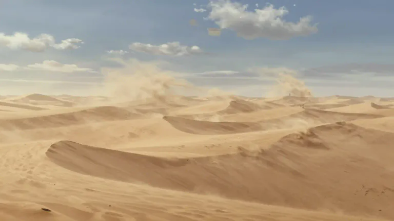 Visual representation of "sandstorm" - A strong wind filled with sand, often in deserts