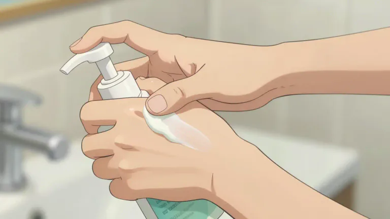Visual representation of "lotion" - A thick liquid that people put on their skin to make it softer or to help a skin problem