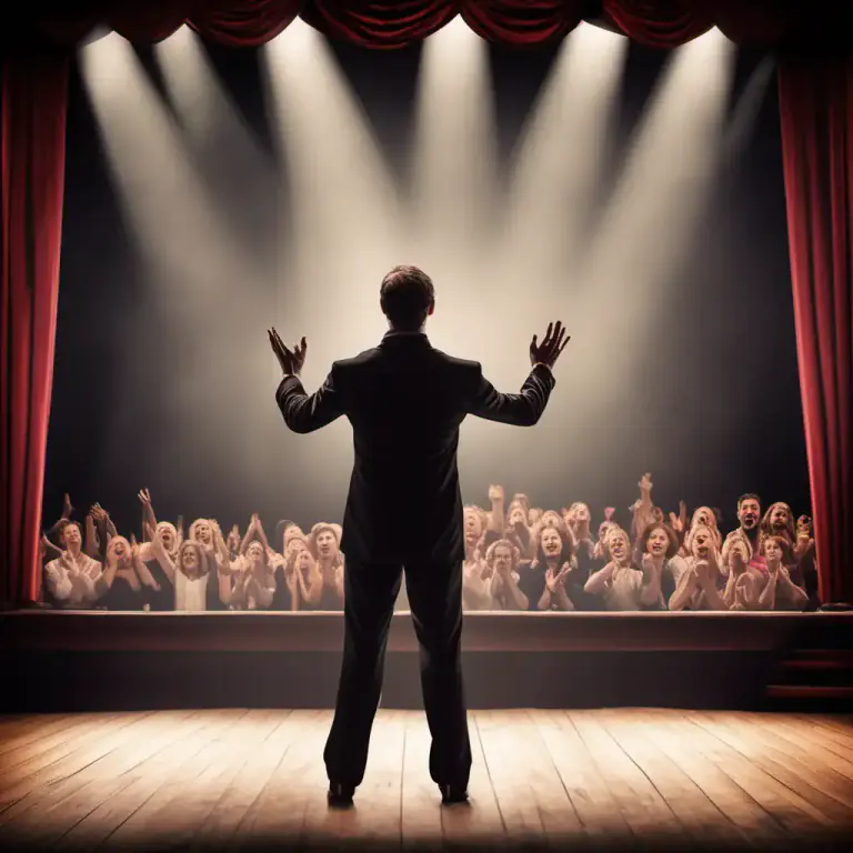 Visual representation of "song" - A short speech or poem addressed to the audience by an actor at the end of a play.