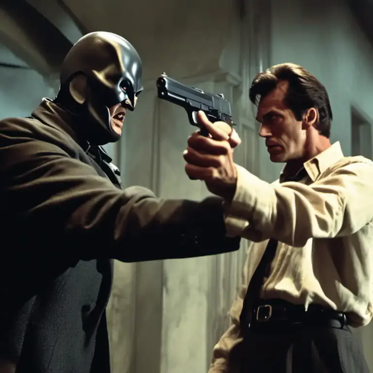 Visual representation of "hold/put a gun to somebody’s head" - To literally point a gun at someone's head, threatening to shoot