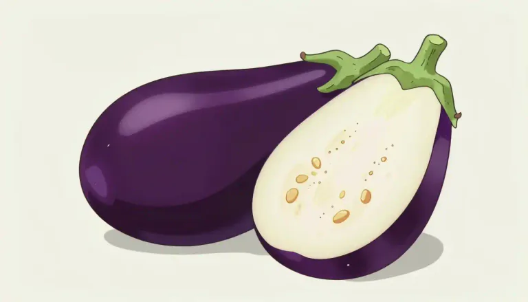 Visual representation of "eggplant" - A type of vegetable with a dark purple skin and white flesh inside.