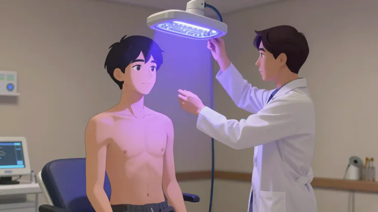 Visual representation of "phototherapy" - The treatment of disease by exposing the skin to light, especially ultraviolet light.