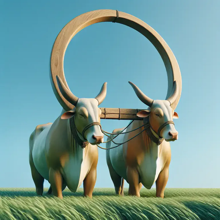 Visual representation of "oxbow" - A U-shaped piece of wood in a yoke, fitted over the neck of an ox in pairs