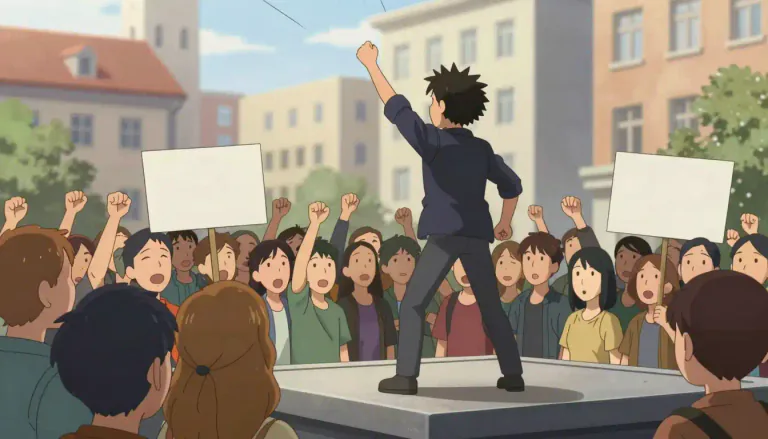 Visual representation of "agitator" - A person who encourages people to protest or fight against something