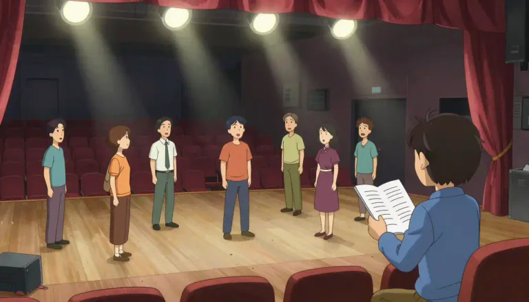 Visual representation of "rehearse" - practice a play, piece of music, etc., before performing it publicly