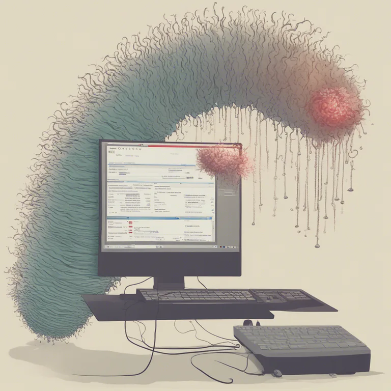 Visual representation of "tapeworm" - A computer virus that slowly causes damage over a long period of time