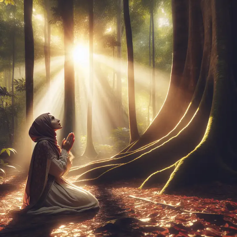 Visual representation of "reverential" - Relating to the formal respect and admiration for a higher power or important person