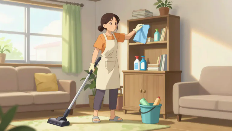Visual representation of "char" - To clean houses as a job.