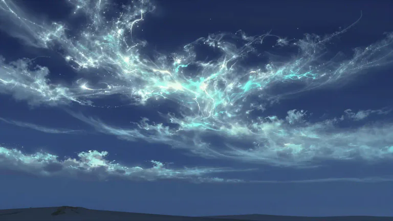 Visual representation of "noctilucent" - Referring to clouds that are visible at night due to sunlight reflected off ice crystals located high in the Earth's atmosphere.