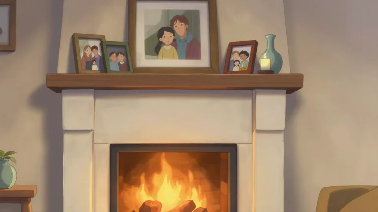 Visual representation of "mantlepiece" - The top part of a fireplace, often used for displaying decorative items.