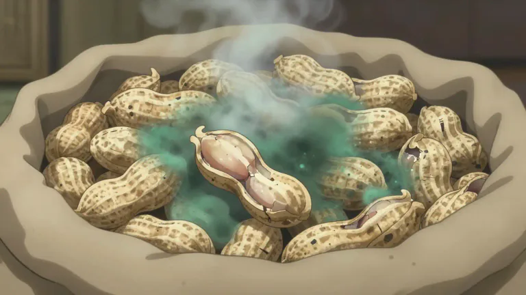 Visual representation of "aflatoxin" - A poison produced by certain molds that can contaminate food, leading to health risks if consumed.
