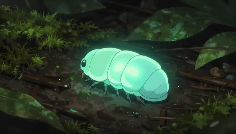 Visual representation of "glowworm" - A glowworm is a beetle larva that emits light through bioluminescence, common in dark areas like forests.