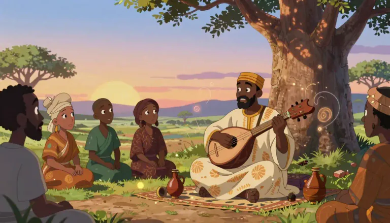 Visual representation of "griot" - A griot is a West African storyteller and oral historian, responsible for passing down the history and traditions of their culture through storytelling and music.