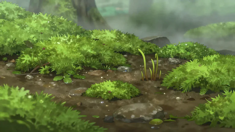 Visual representation of "bryophyte" - A bryophyte is a small flowerless green plant that includes mosses, liverworts, and hornworts, typically growing in moist habitats.