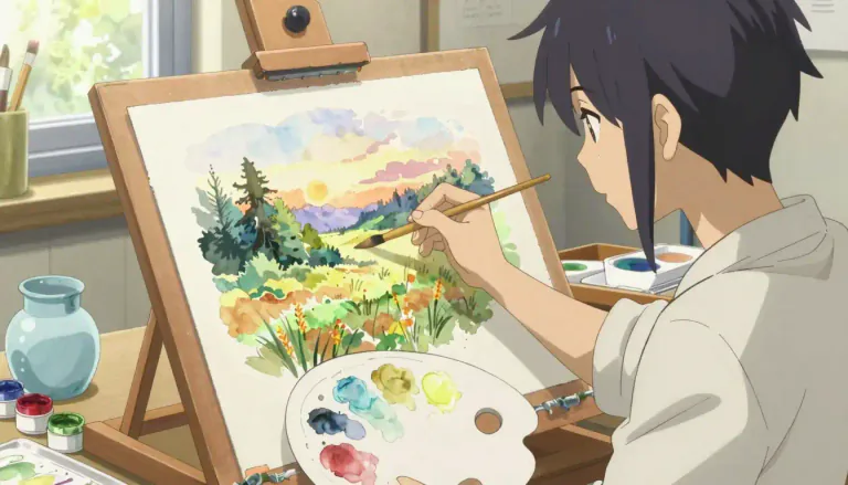 Visual representation of "watercolorist" - A person who creates art using watercolor paints, known for their skill in handling this medium.