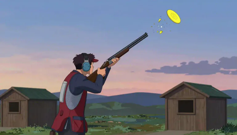 Visual representation of "skeet" - A shooting sport where participants aim to hit clay targets that are launched into the air.