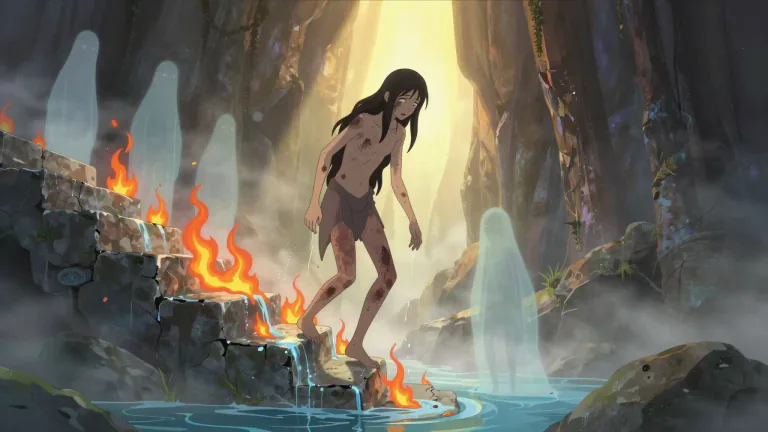 Visual representation of "purgatorial" - Relating to purgatory; serving as a means of purification or suffering.