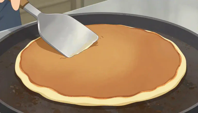 Visual representation of "pancake" - A thin, flat, round cake made from a batter, usually cooked on a griddle or skillet