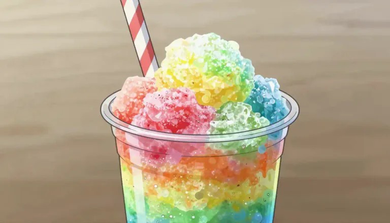 Visual representation of "slushie" - A sweet, frozen drink made from flavored syrup and crushed ice.