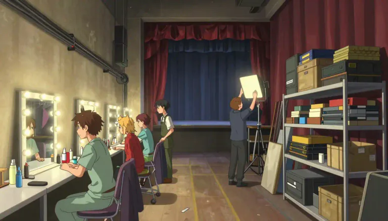 Visual representation of "backstage" - The area behind the stage in a theatre where actors get ready and where props are kept.